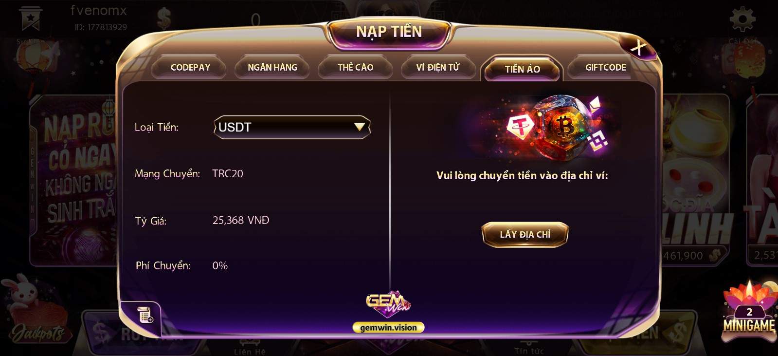 Nạp tiền vào Gemwin qua tiền điện tử Nạp tiền vào Gemwin qua tiền điện tử